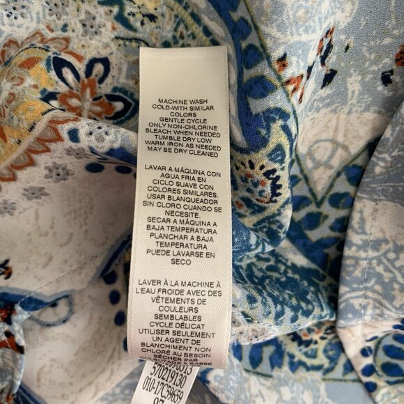 Chico’s Blue Asymmetric Hem Paisley Print Tunic hi/low Blouse Size US 8 - Picture 8 of 9